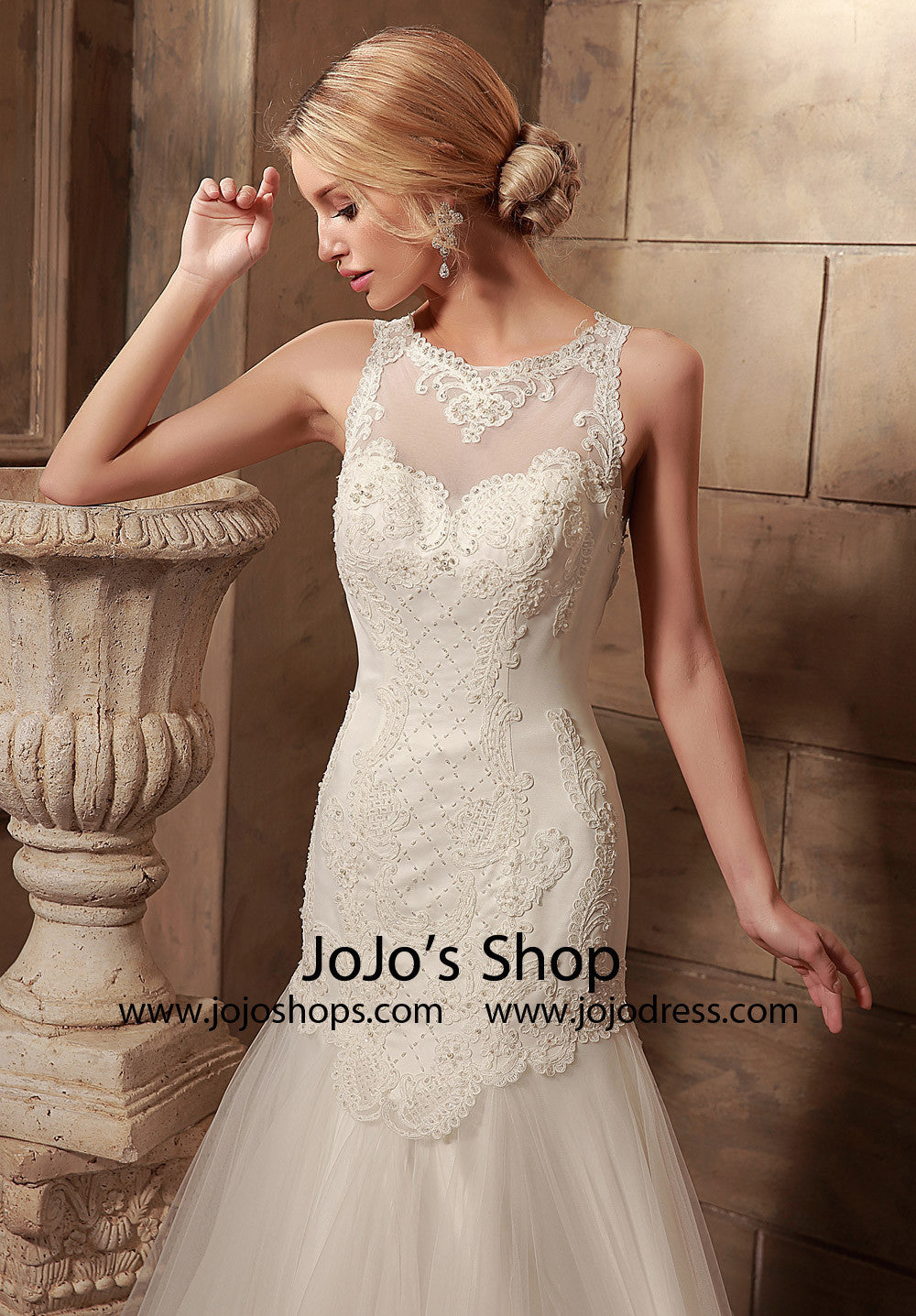 Vintage Lace Fitted A-line Dress | HL1018 Size 12 / White Vintage Lace Fitted A-line Dress | HL1018 Size 12 / White