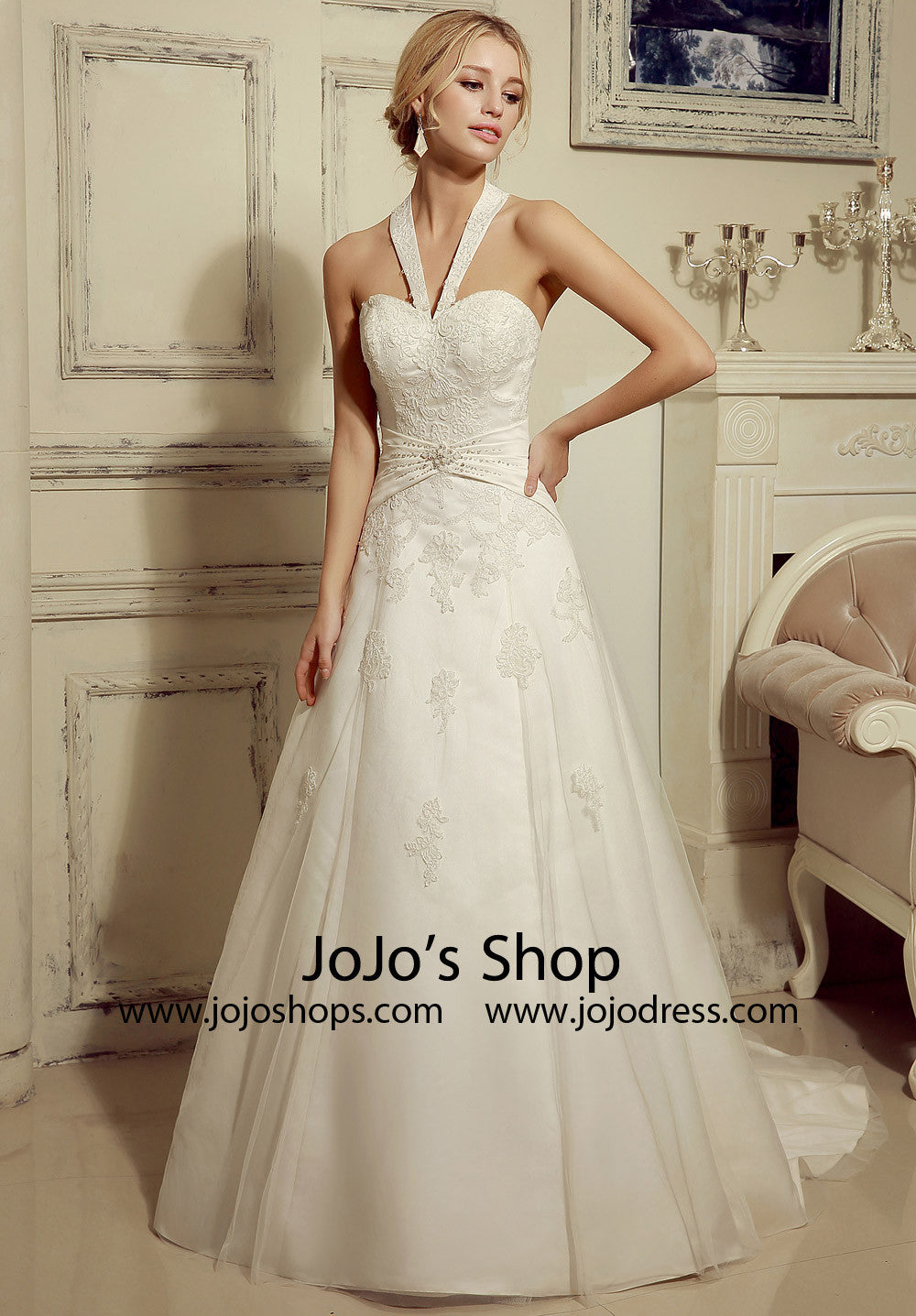 Halter Neck A-line Lace Dress | HL1019