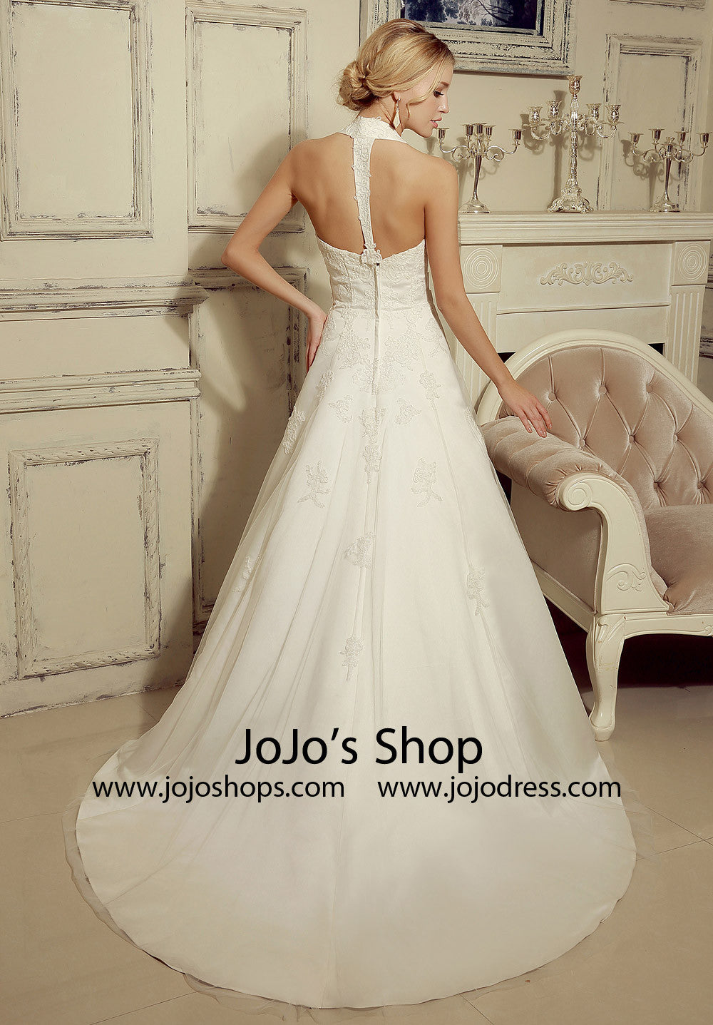 Halter Neck A-line Lace Dress | HL1019