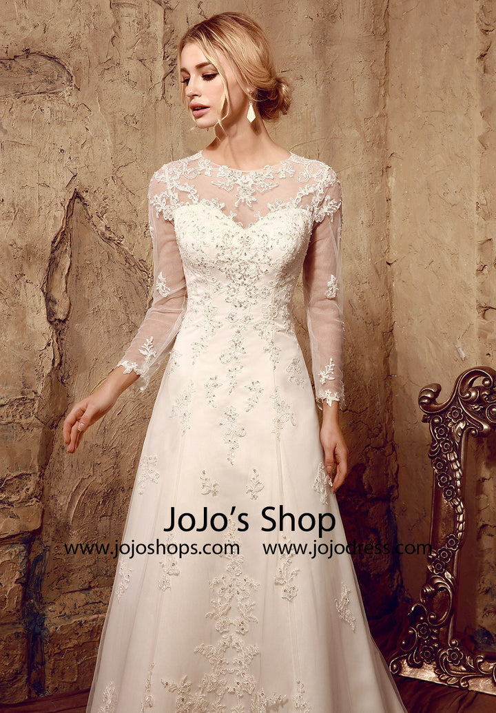 Vintage Style Lace Long Sleeves Dress with Keyhole Back | HL1022