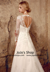 Vintage Style Lace Long Sleeves Dress with Keyhole Back | HL1022