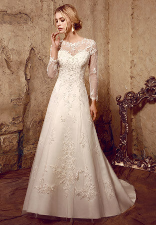 Vintage Style Lace Long Sleeves Dress with Keyhole Back | HL1022