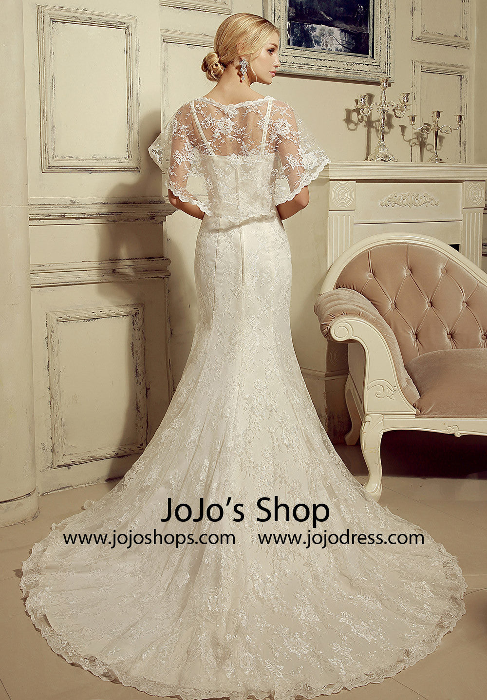 Vintage Style 2 Piece Lace Mermaid Dress with Lace Cape | HL1024