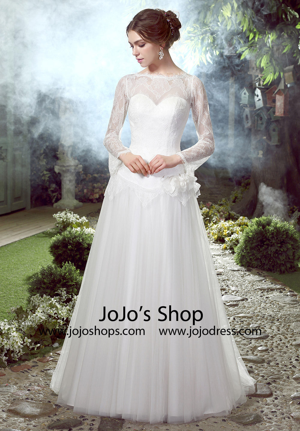 Whimsical Lace A-line Dress with Tulle Skirt | HL1026