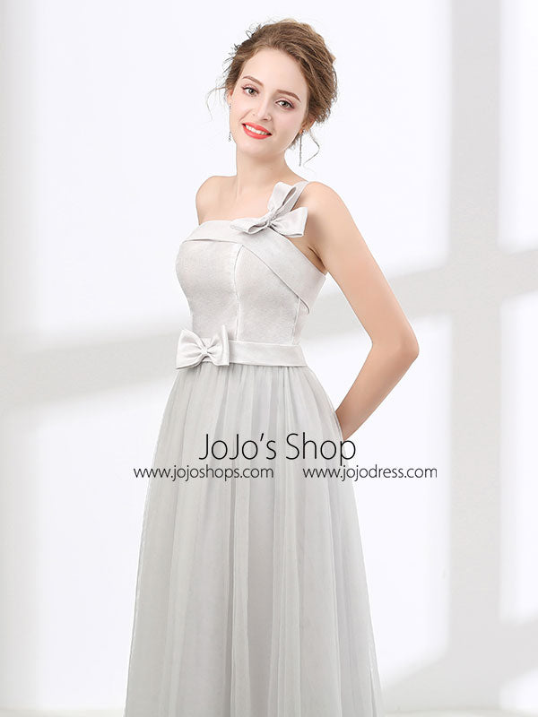 One Shoulder Soft Gray Floor Length Prom Evening Dress 