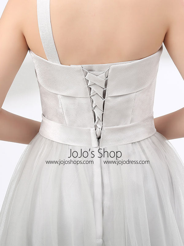 One Shoulder Soft Gray Floor Length Prom Evening Dress 