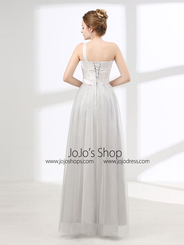 One Shoulder Soft Gray Floor Length Prom Evening Dress 
