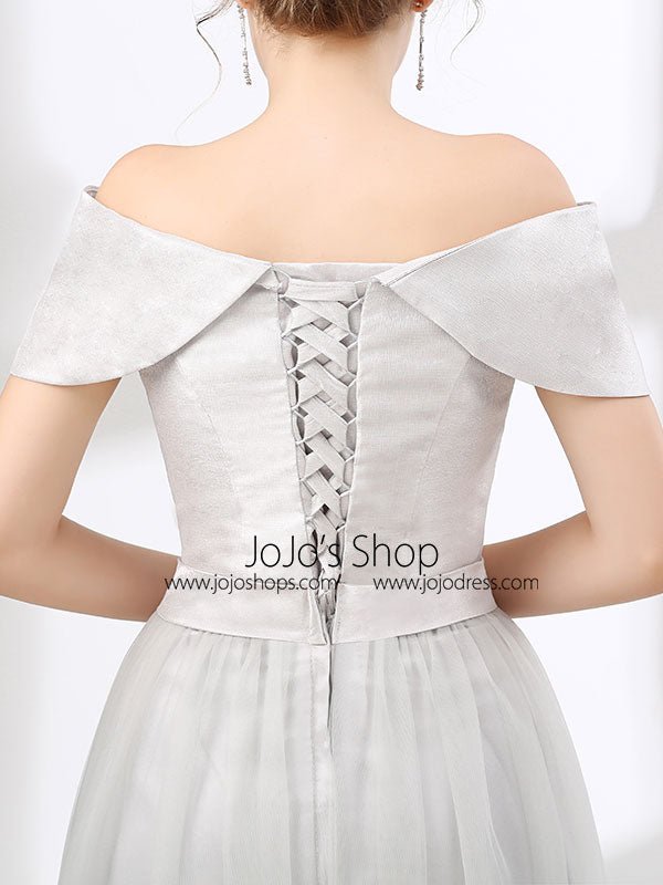 Off Shoulder Gray Formal Floor Length Evening Dress – JoJo Shop