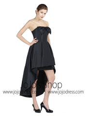 Strapless Black Hi-Low Formal Prom Dress with Bow