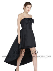 Strapless Black Hi-Low Formal Prom Dress with Bow