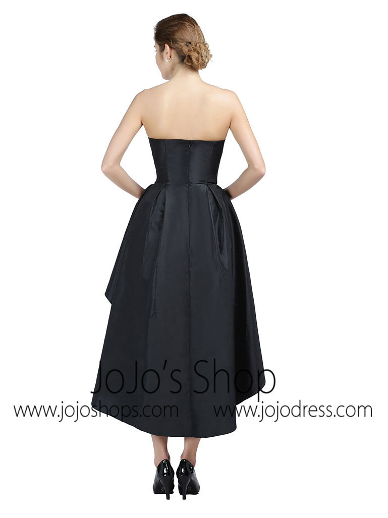 Strapless Black Hi-Low Formal Prom Dress with Bow