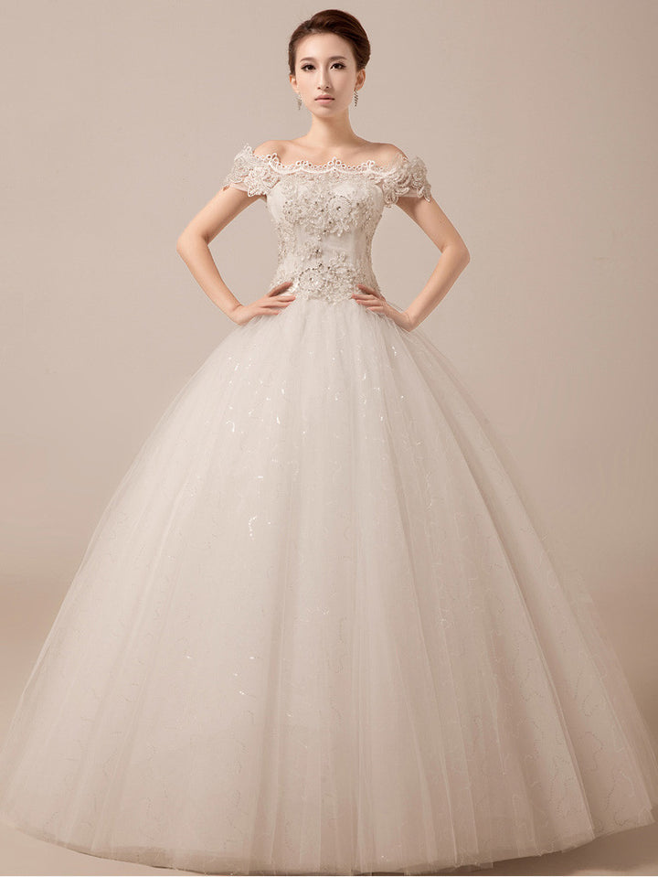 Off Shoulder Debutante Ball Gown with Scallop Lace Edge | MX5015