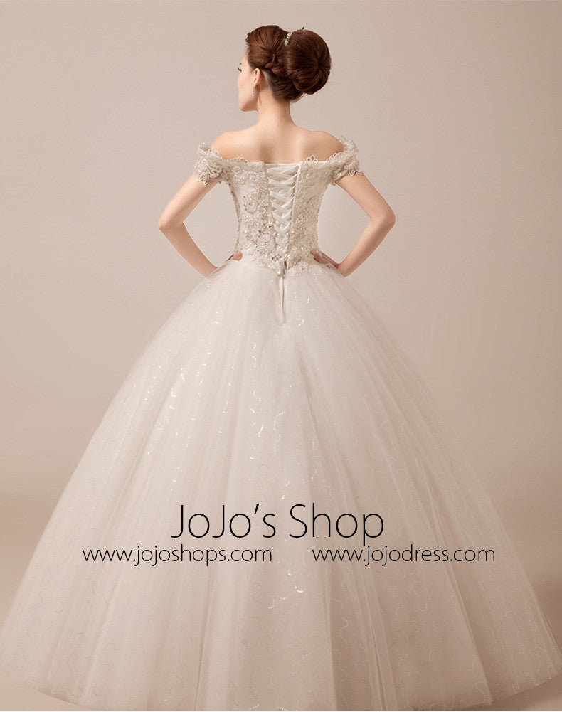 Off Shoulder Debutante Ball Gown with Scallop Lace Edge | MX5015