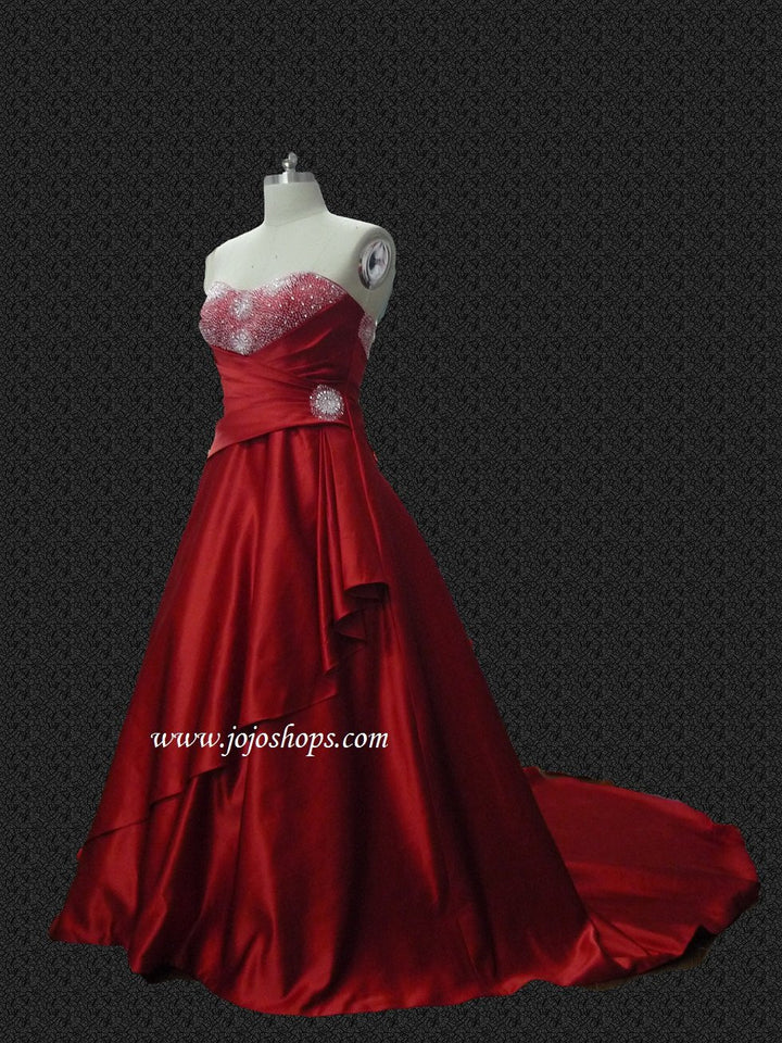 Strapless Scarlet Red Sweetheart Formal Wedding Dress