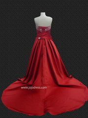 Scarlet Red Strapless Wedding Formal Evening Ball Gown