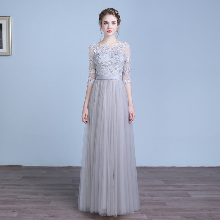 Gray Floor Length Lace Formal Home Coming Prom Dress