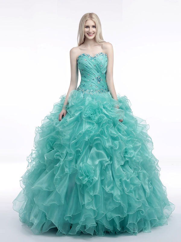 Strapless Turquoise Formal Quinceanera Ball Gown