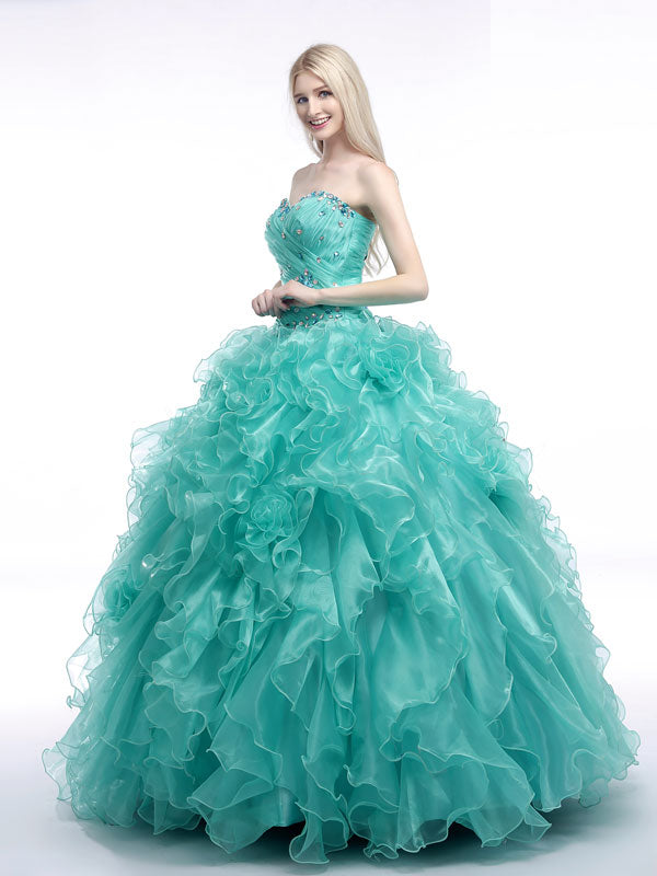 Strapless Turquoise Formal Quinceanera Ball Gown