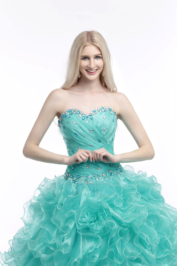 Strapless Turquoise Formal Quinceanera Ball Gown