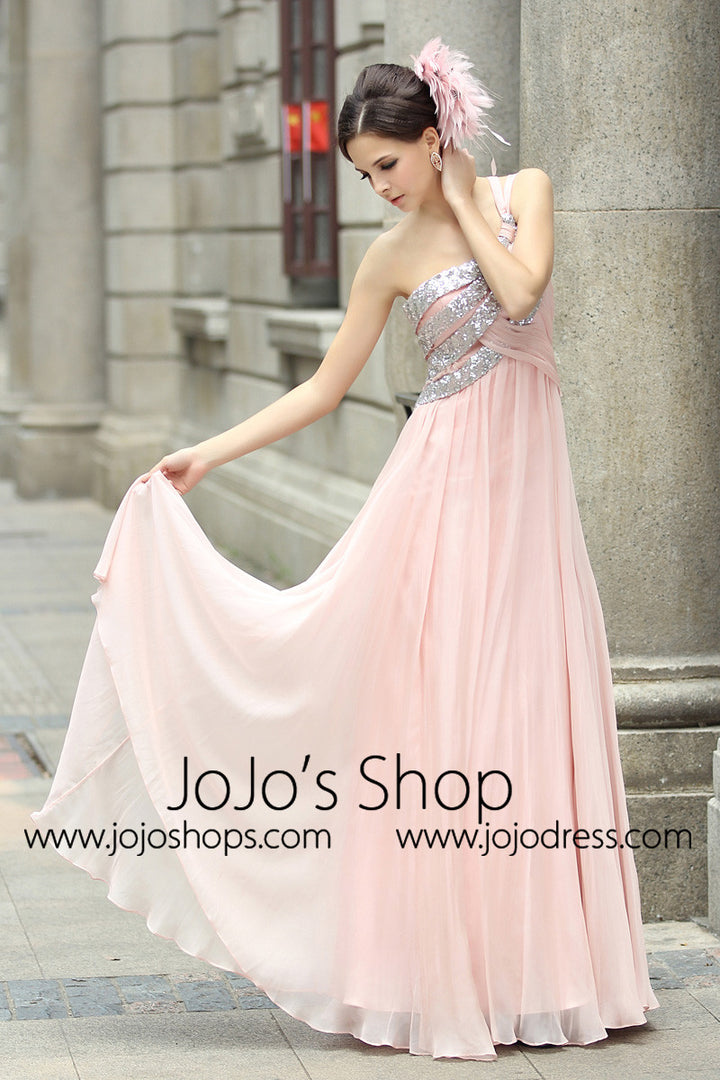 Pink Grecian Goddess One Shoulder Prom Formal Evening Dress