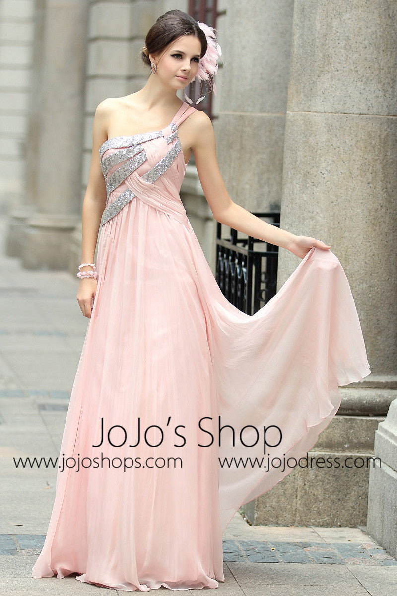 Pink Grecian Goddess One Shoulder Prom Formal Evening Dress