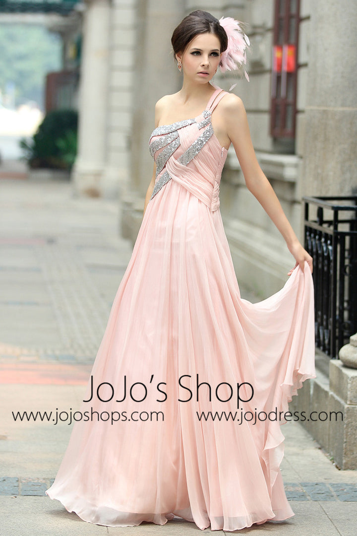 Pink Grecian Goddess One Shoulder Prom Formal Evening Dress