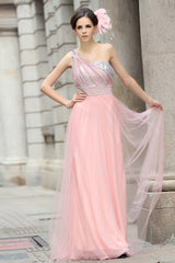 Pink Grecian Formal Prom Beauty Pageant Dress in Sparkly Tulle