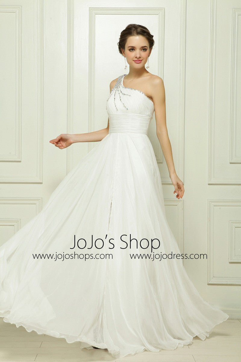 Ivory Grecian Goddess Formal Prom Beauty Pageant Dress with Side Slit