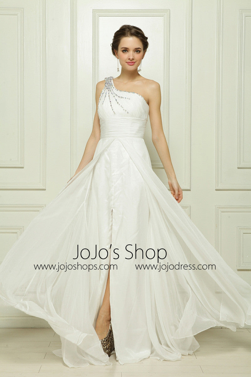 Ivory Grecian Goddess Formal Prom Beauty Pageant Dress with Side Slit