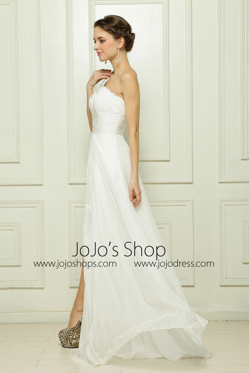 Ivory Grecian Goddess Formal Prom Beauty Pageant Dress with Side Slit