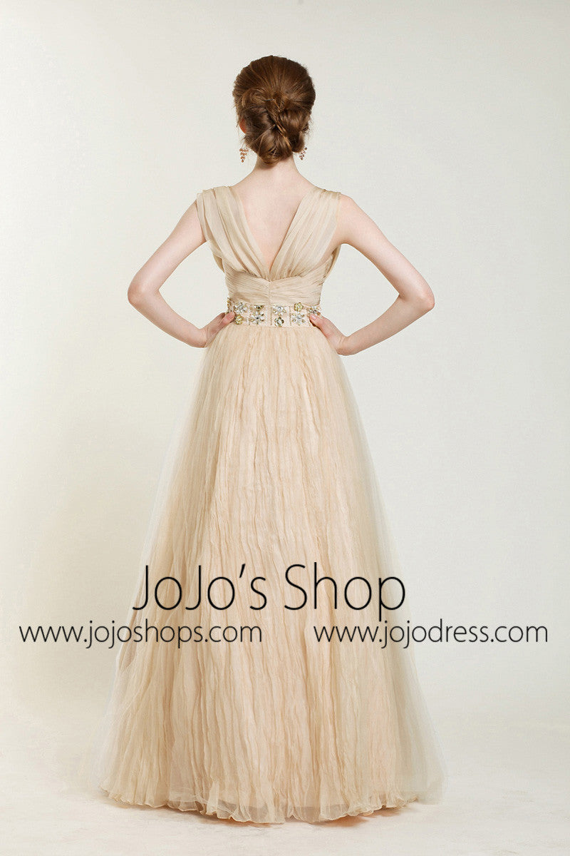 Retro Vintage Style Champagne Cap Sleeves Formal Pageant Evening Dress