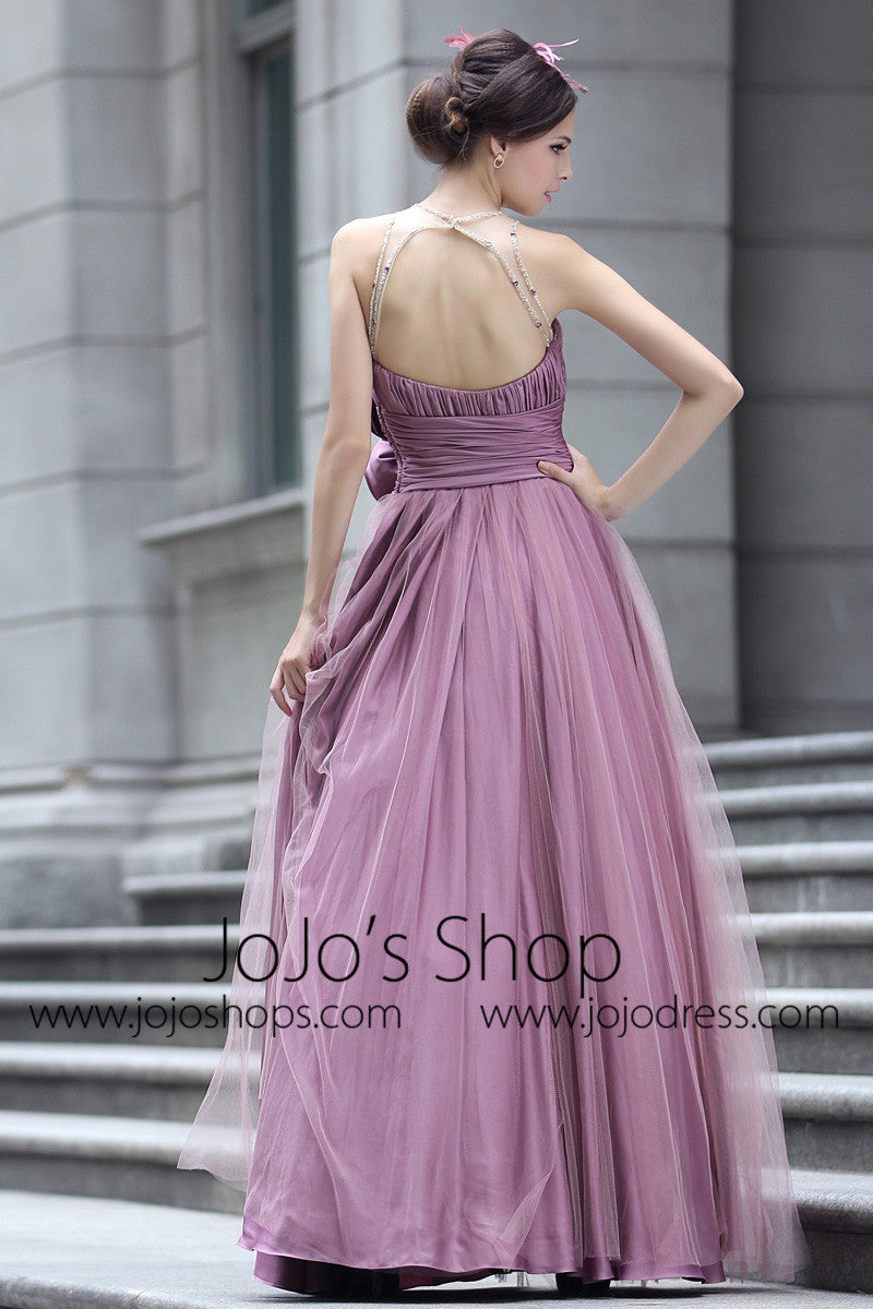 Purple Grecian Prom Formal Evening Dress with Sparkly Jewel Neckline