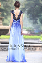 Changing Blue V Neck Formal Prom Evening Dress