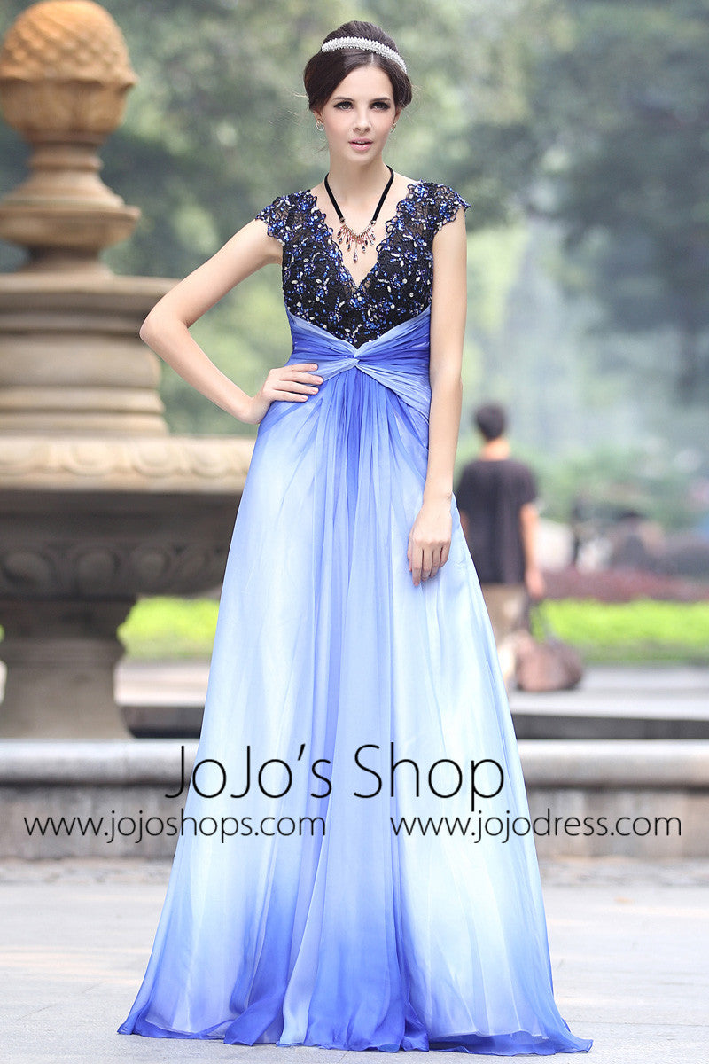 Changing Blue V Neck Formal Prom Evening Dress