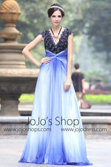 Changing Blue V Neck Formal Prom Evening Dress
