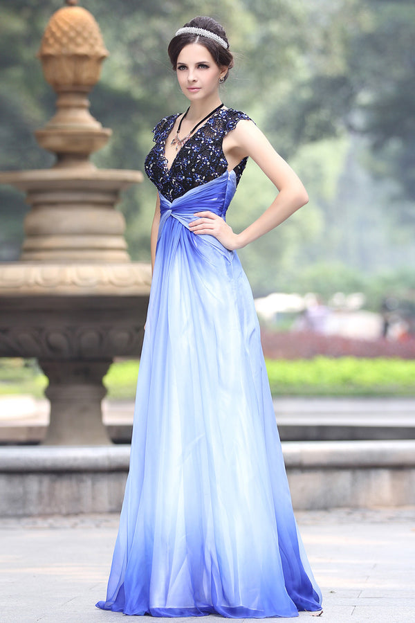 Changing Blue V Neck Formal Prom Evening Dress