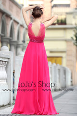 Fuchsia Pink Grecian V Neck Beauty Pageant Formal Evening Dress