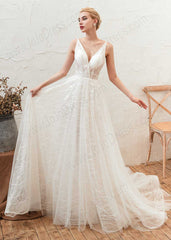 V Neck A-line Lace Dress