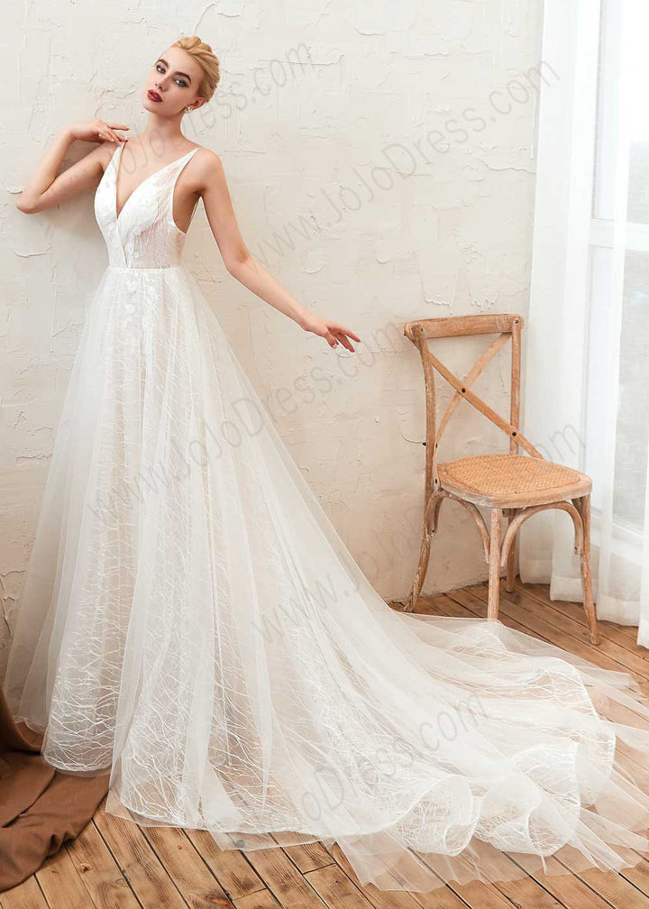 V Neck A-line Lace Dress