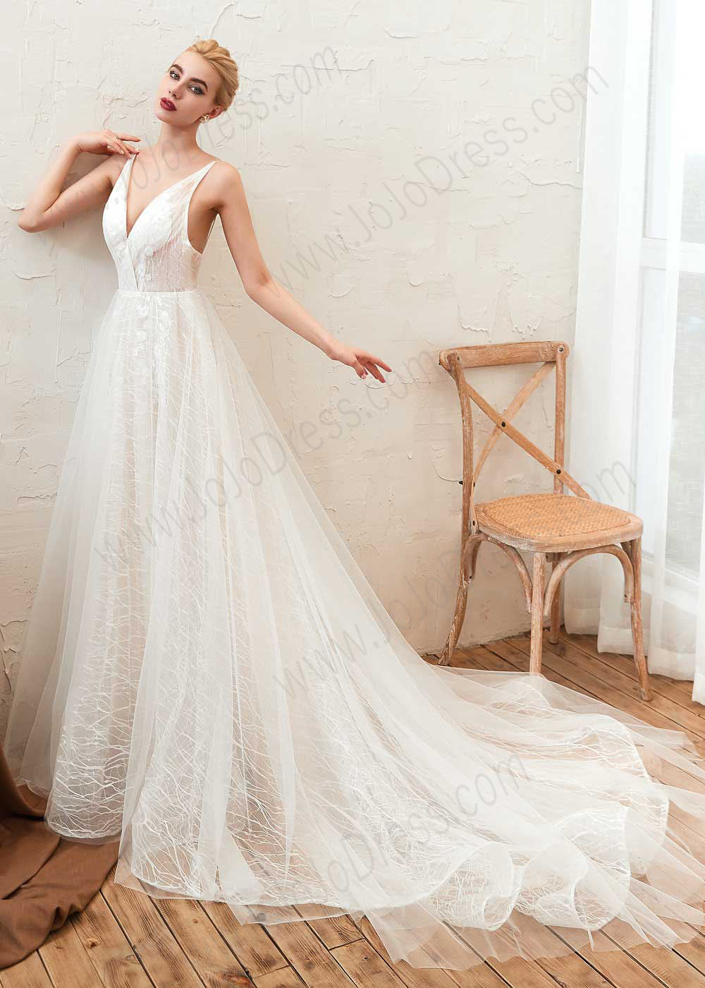 V Neck A-line Lace Dress