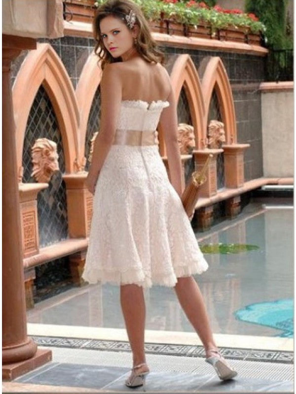 Strapless Knee Length Wedding Reception Dress Size 4 / White Strapless Knee Length Wedding Reception Dress Size 4 / White