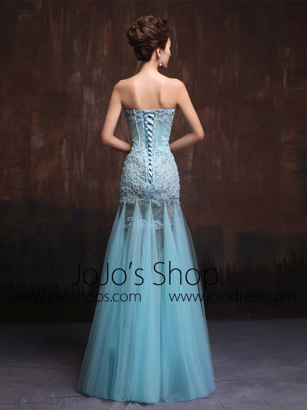 Strapless Sexy Aqua Blue Fitted Lace Prom Dress Formal Evening Gown X017 Size 16 / Other