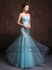 Strapless Sexy Aqua Blue Fitted Lace Prom Dress Formal Evening Gown X017