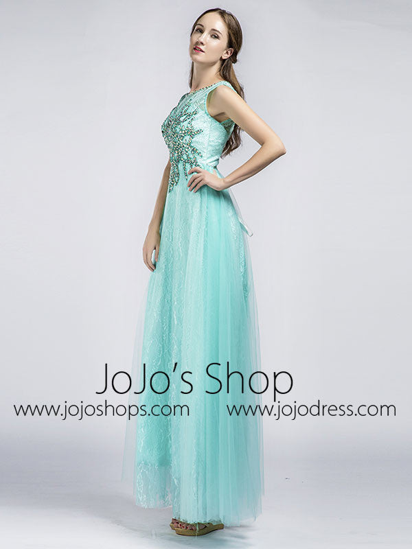 Aqua Long Beaded Prom Formal Evening Dress