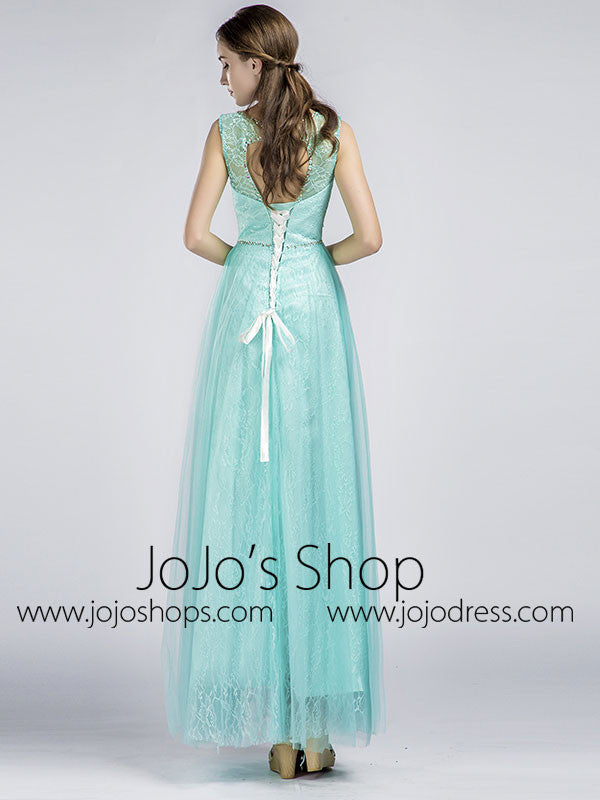 Aqua Long Beaded Prom Formal Evening Dress