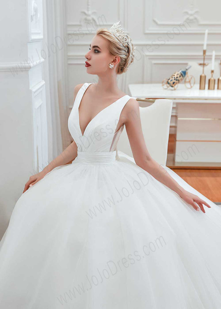 Princess Ball Gown Dress with Plunging V Neck