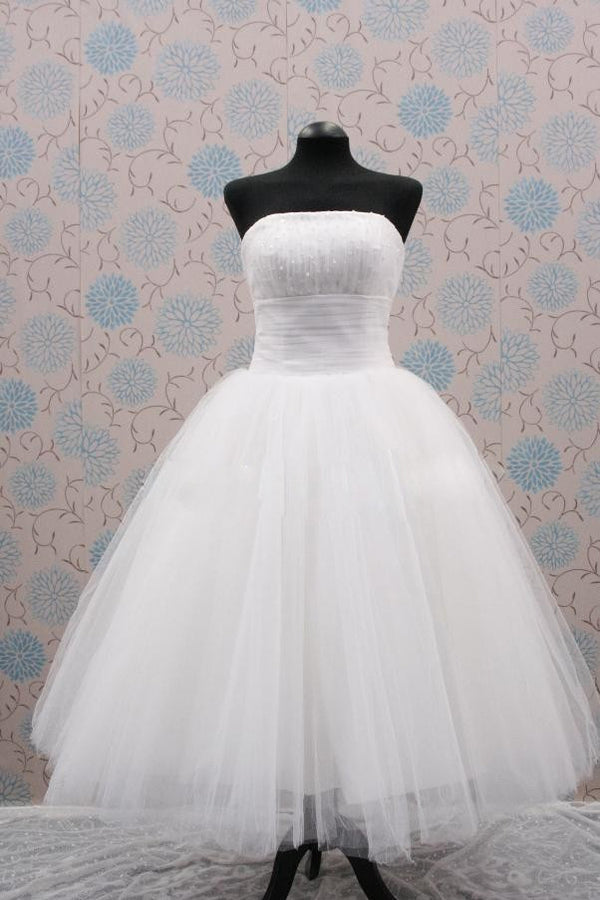 Strapless Big Tulle Retro 50s Ballerina Tea Length Wedding Dress DV2043