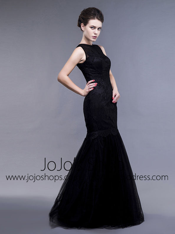 Black Lace Fit and Flare Graduation Evening Dress