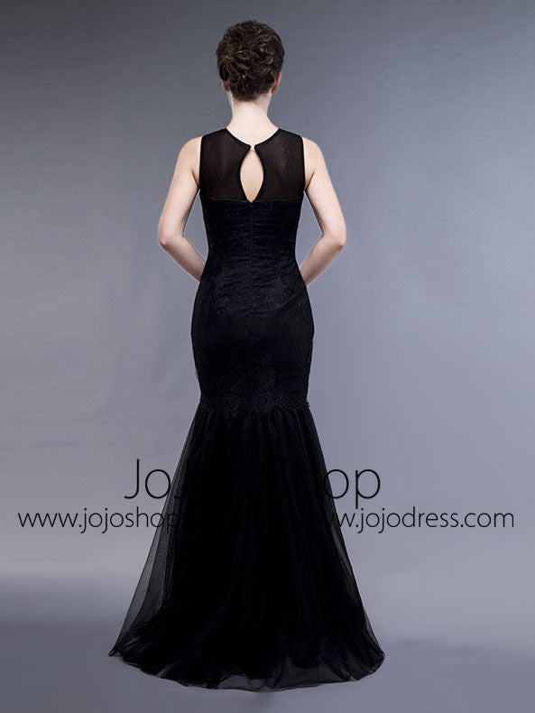 Black Lace Fit and Flare Graduation Evening Dress