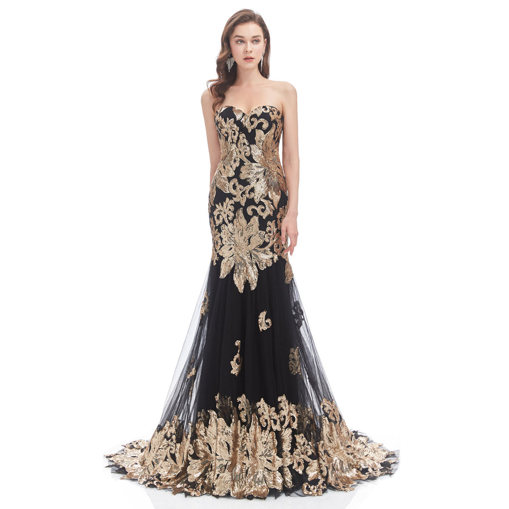 Black And Gold Formal Gown Honey Couture GLIMMER Black Gold Sequin